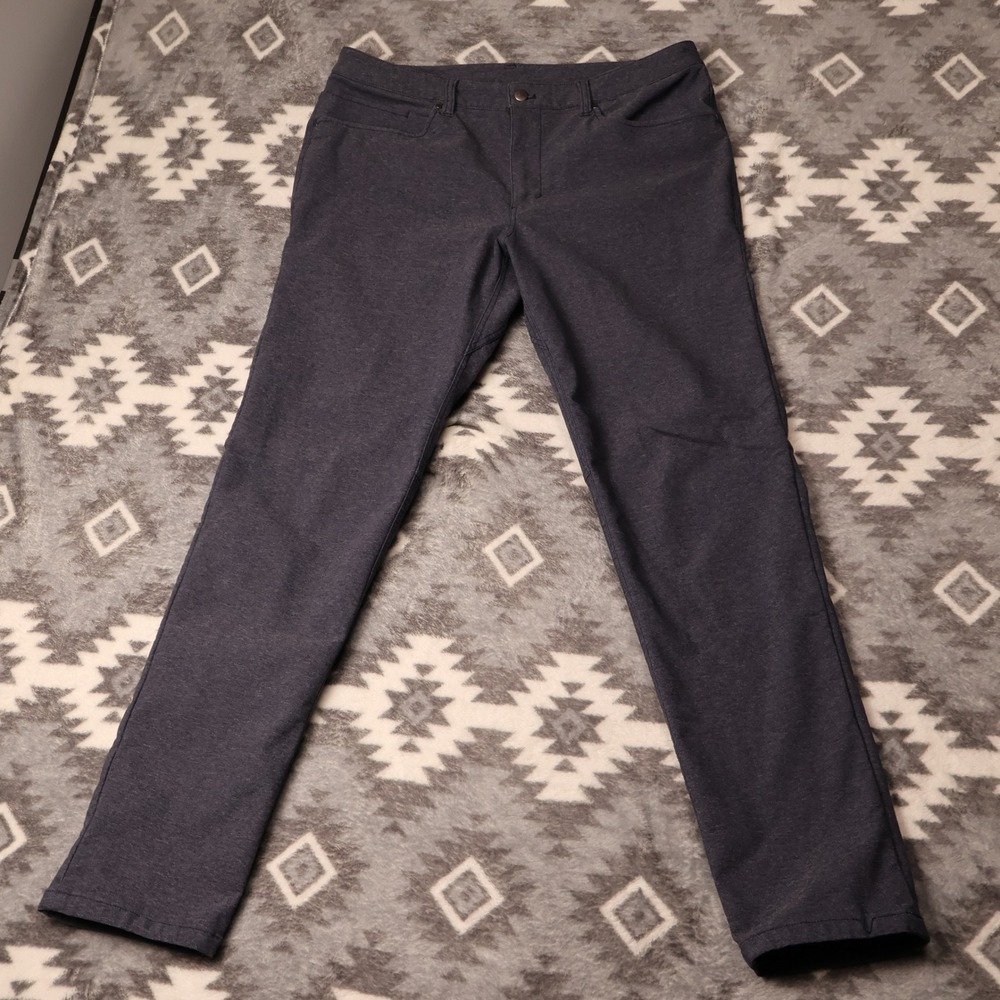 Lululemon ABC Pant Slim Navy Blue Heathered Tech Canvas Trouser Mens 36x32